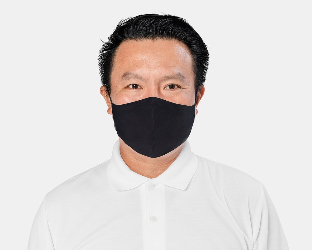 Face mask mockup psd on Asian man