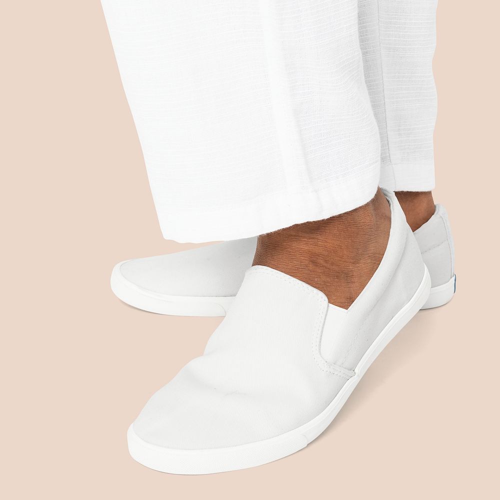 White slip-on shoes mockup psd basic senior apparel close up