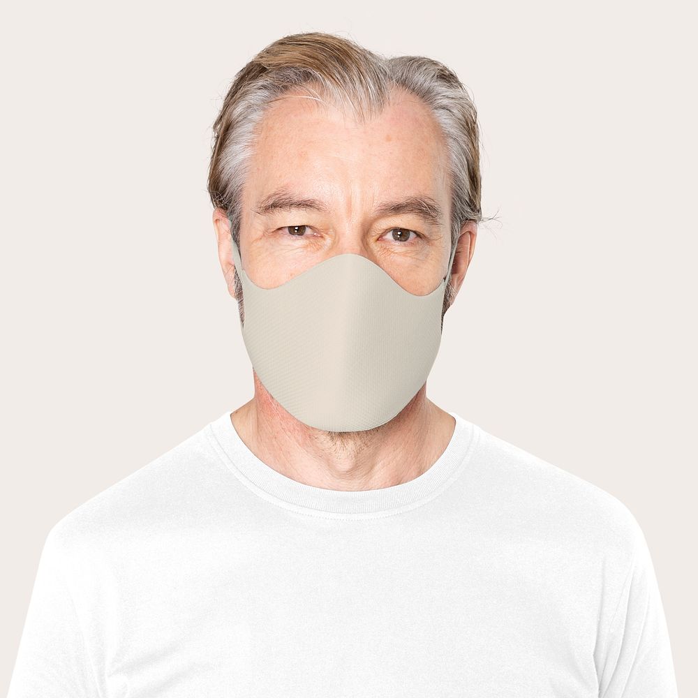 Covid-19 face mask psd mockup in beige protection unisex apparel