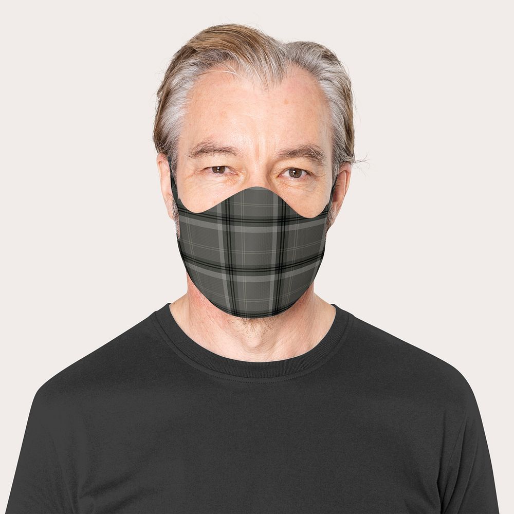Plaid face mask mockup psd in the new normal