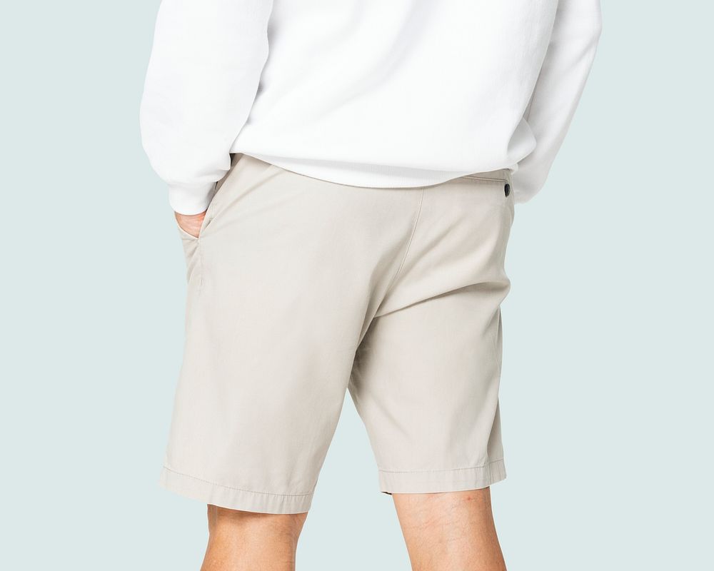 Men&rsquo;s beige shorts basic apparel with design space rear view