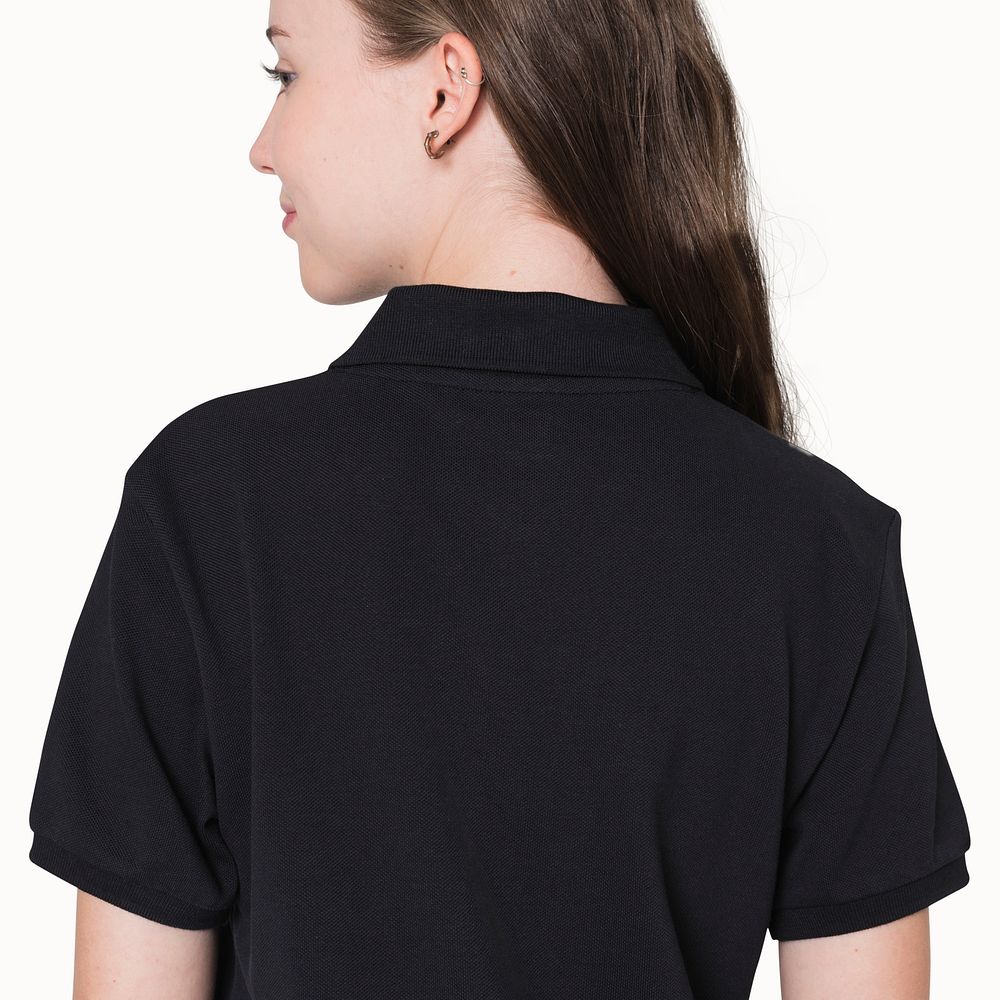 Black polo t-shirt mockup psd for girl youth fashion studio shoot