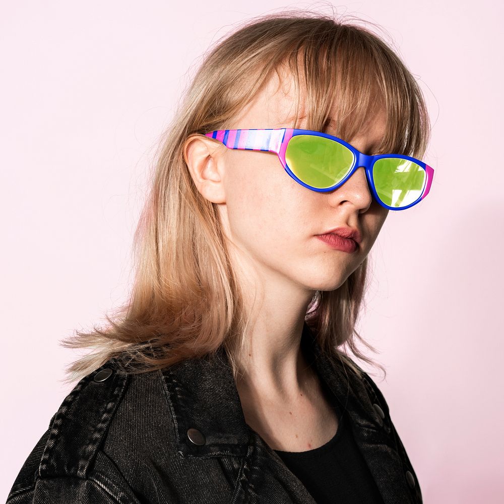 Black 3D glasses psd mockup youth fashion photoshoot