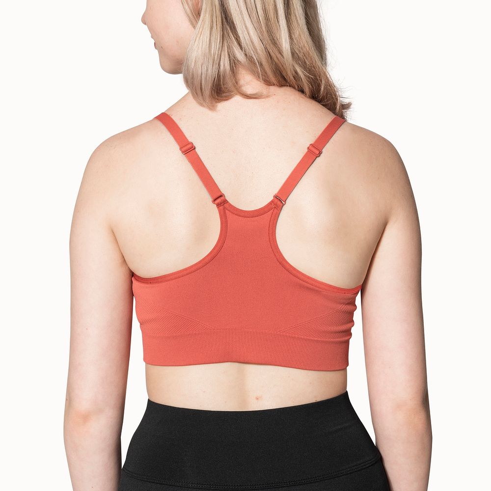 Red sports bra mockup psd for active apparel studio shoot