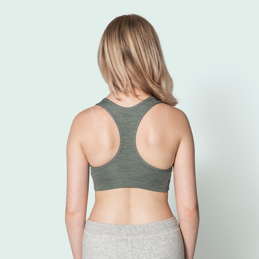 Girls&rsquo; sports bra psd mockup activewear photoshoot rear view