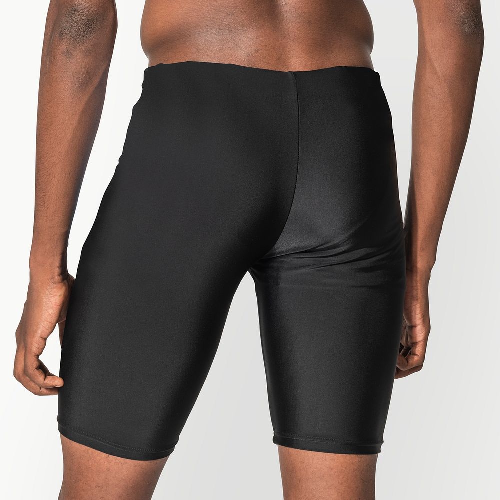 Black compression shorts mockup psd men&rsquo;s swimwear photoshoot rear view