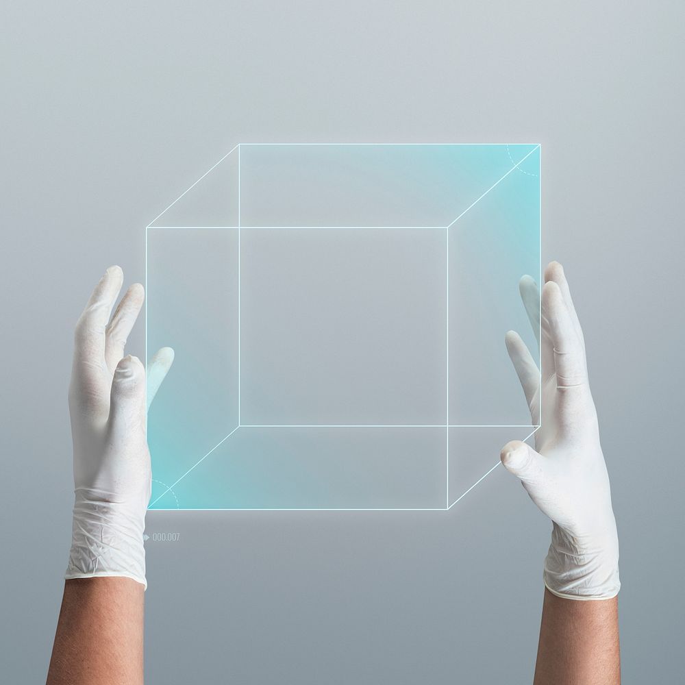 Hand showing cubic mockup psd futuristic technology
