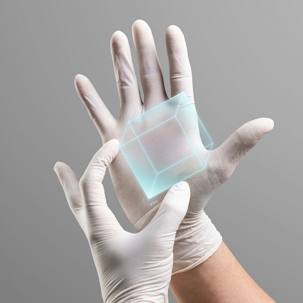 Hologram cubic mockup psd on medical worker&rsquo;s hands