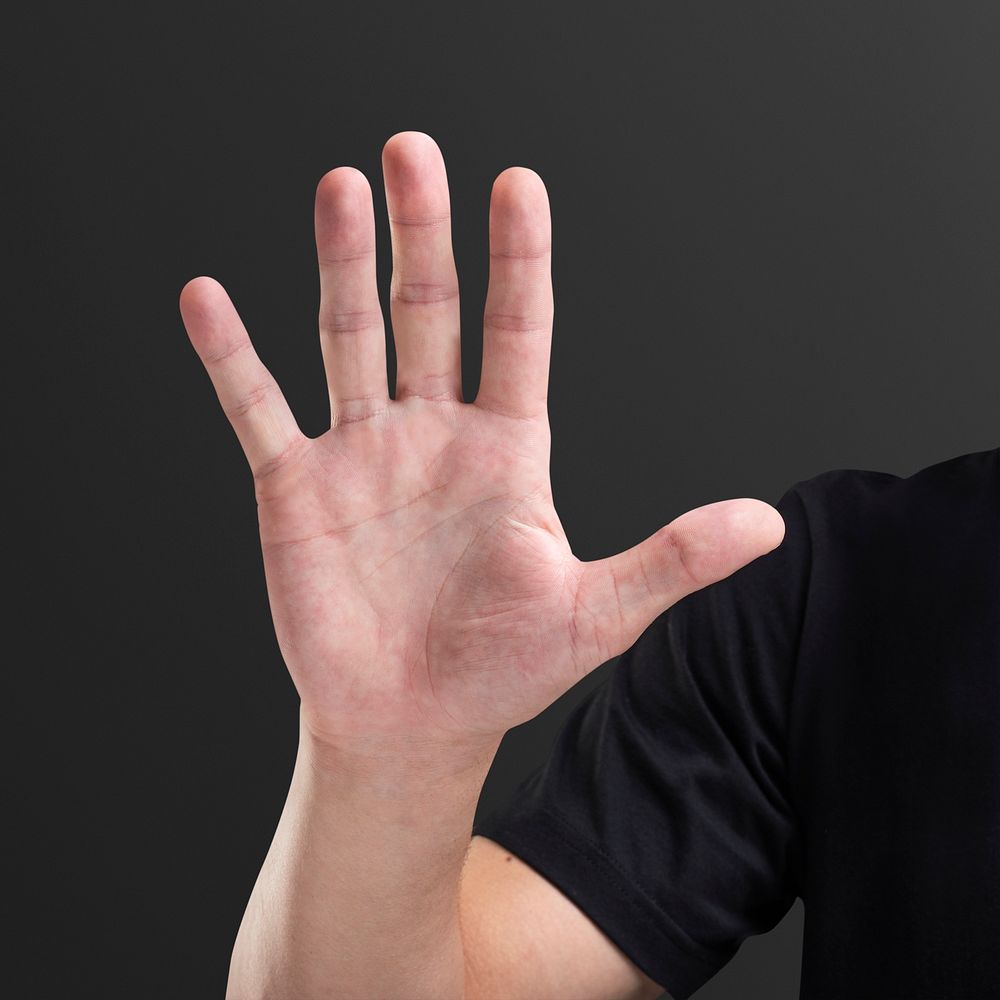 Man showing palm psd five fingers gesture 
