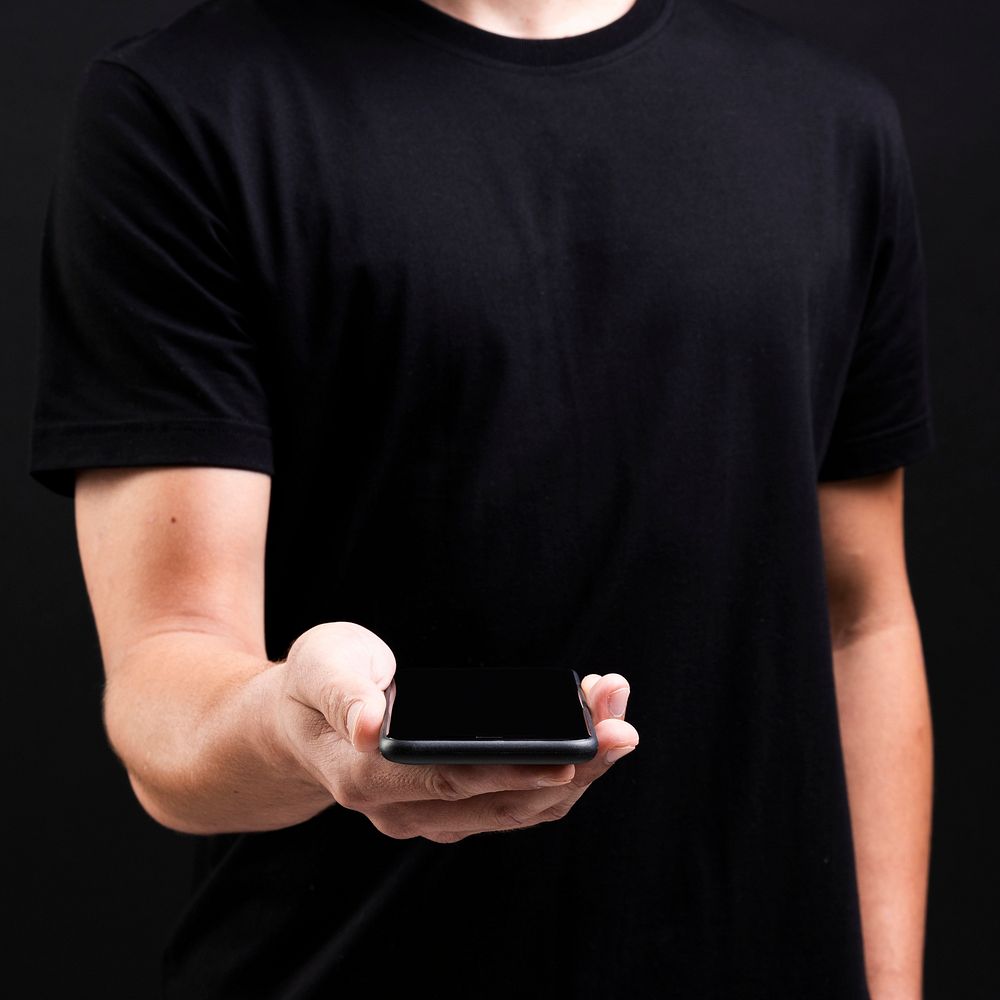 Man holding blank screen smartphone innovative future technology
