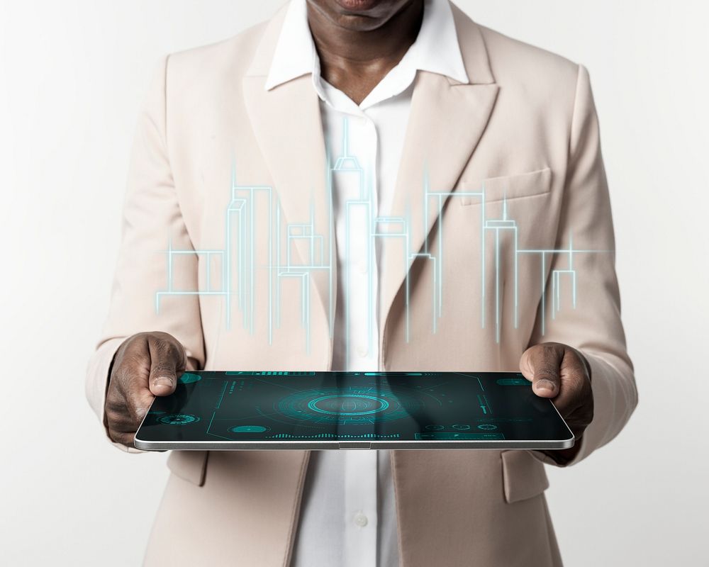 Digital tablet with building hologram smart construction technology