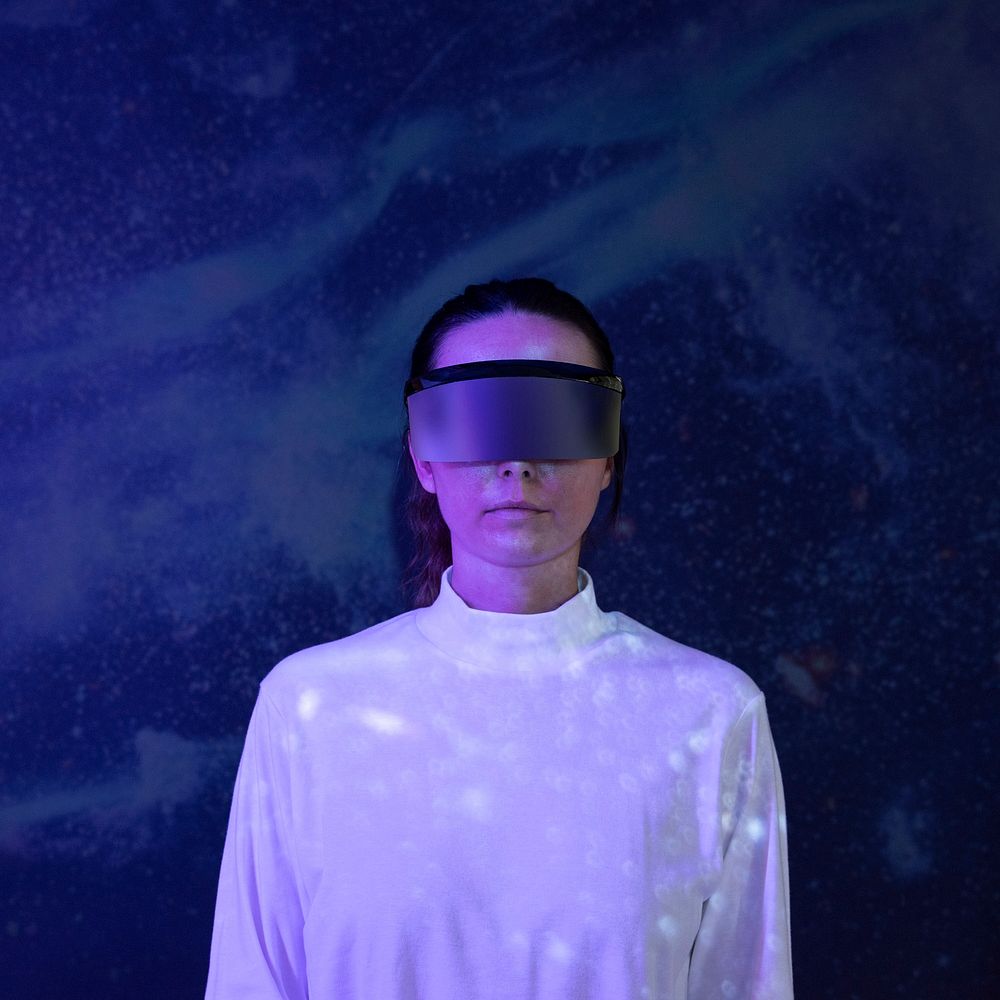 Woman wearing AR glasses futuristic technology