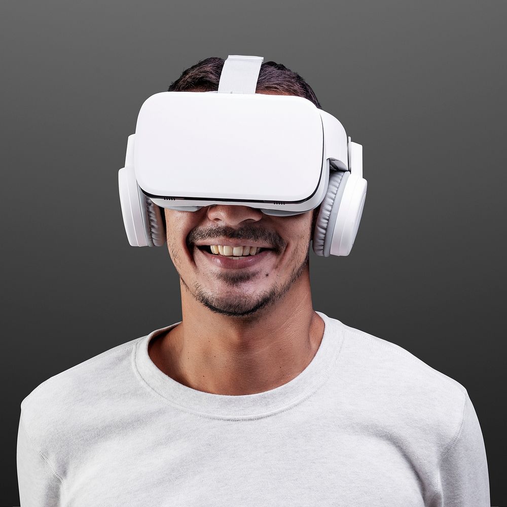 Man with VR headset mockup psd entertainment technology