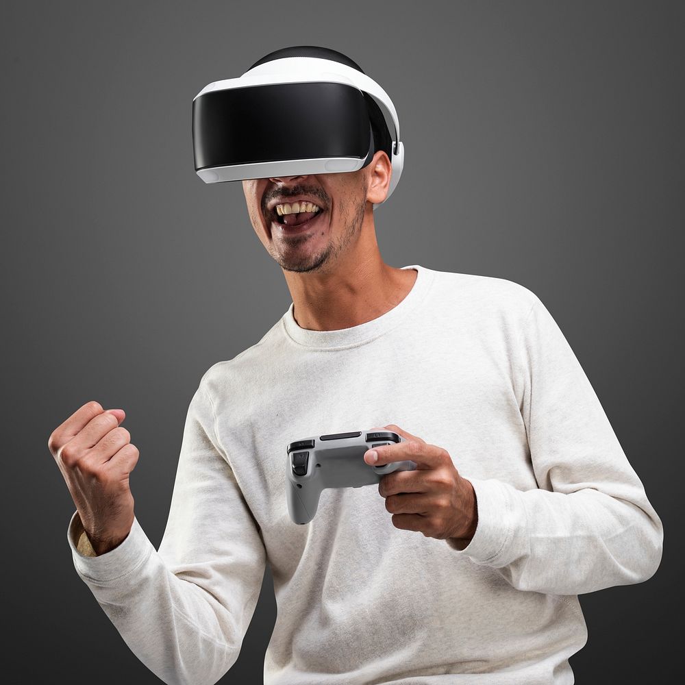 Man in VR headset playing game