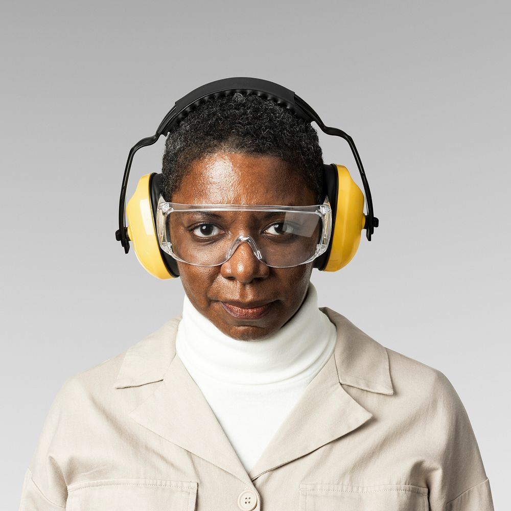 Civil engineer mockup psd with safety glasses and earmuff
