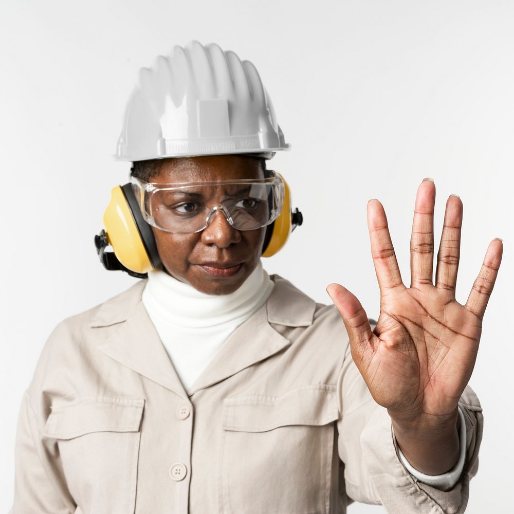 Civil engineer with safety glasses and earmuffs
