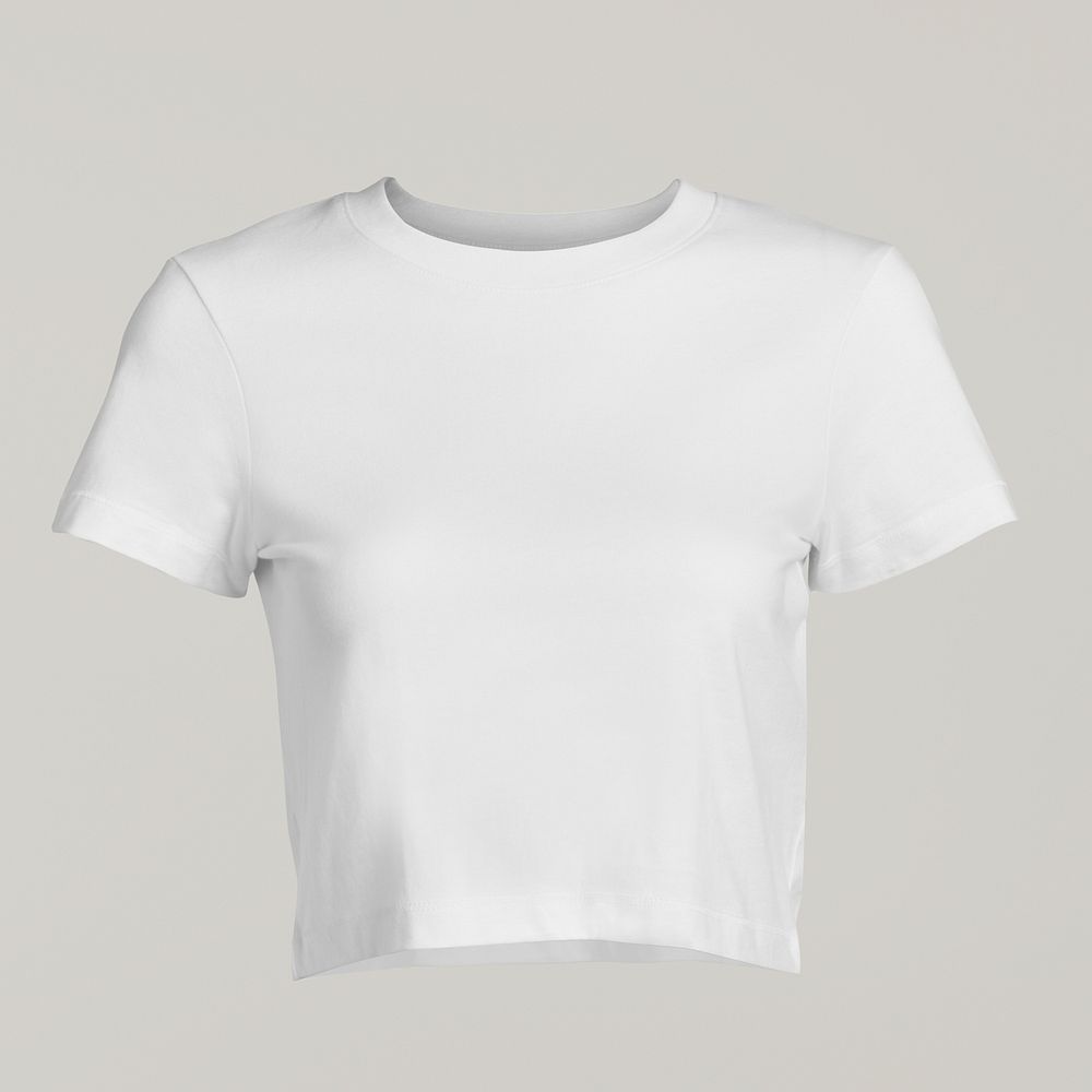 Women's white crop top with copy space 