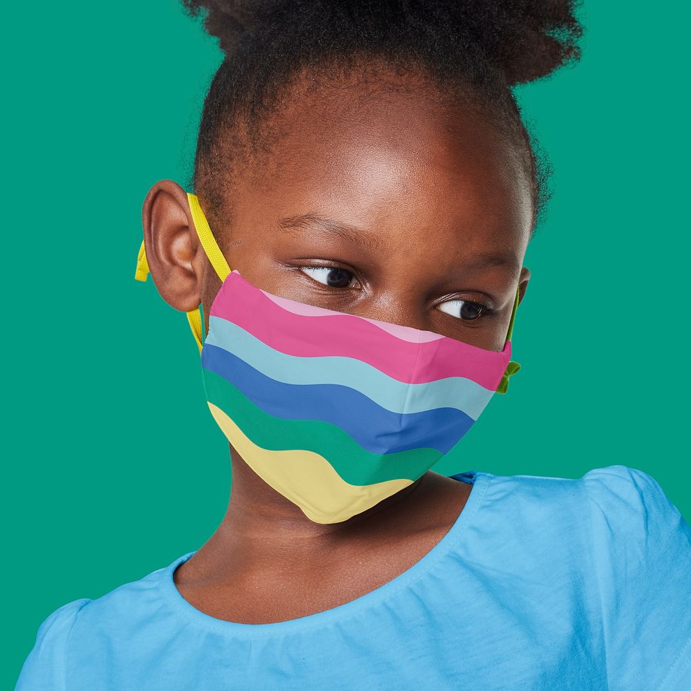 Girl wearing rainbow face mask