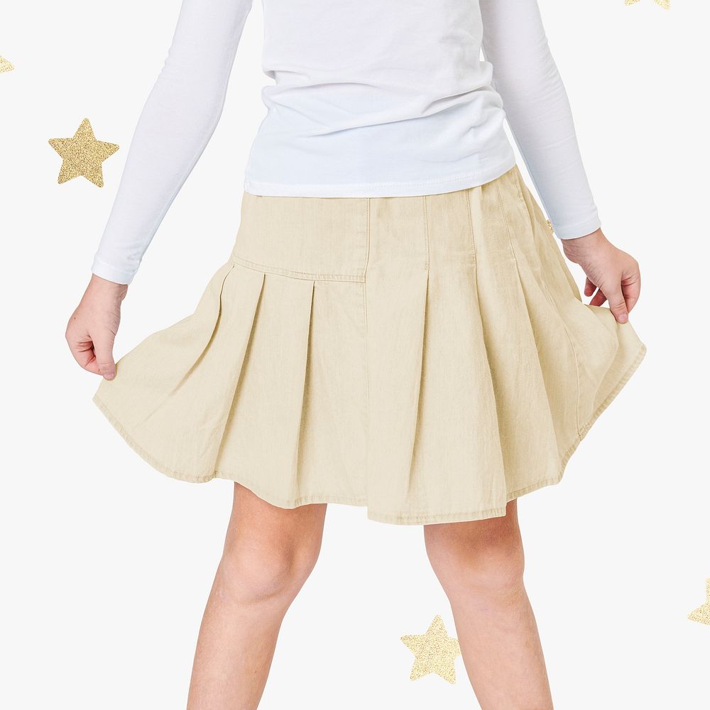 Woman wearing beige skirt psd mockup