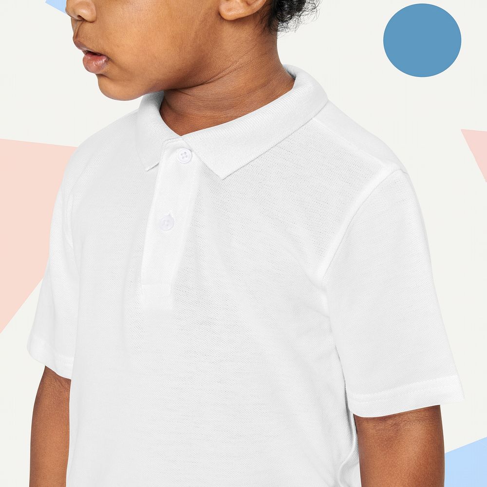 Black boy wearing white polo t shirt studio shot