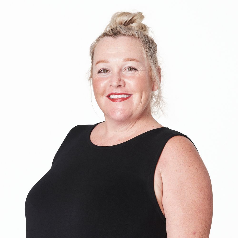 Size inclusive women's fashion black dress mockup closeup shot