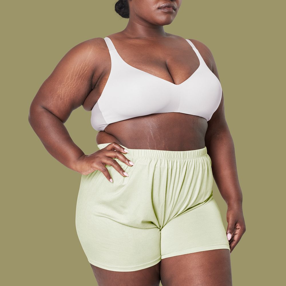 Size inclusive fashion psd white and green lingerie mockup