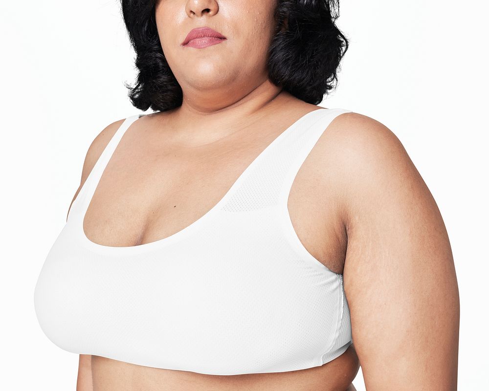 White sport bra psd plus size apparel mockup body positivity shoot