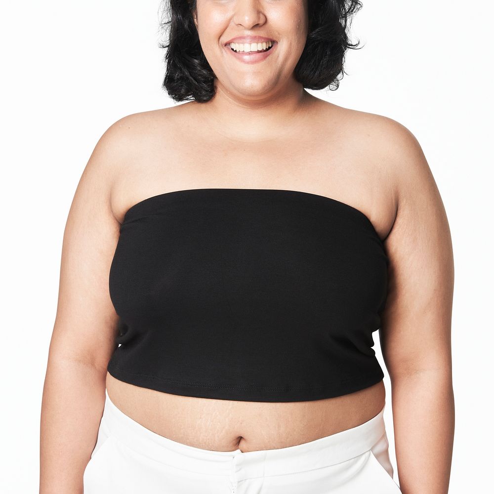 Size inclusive black strapless top mockup apparel women's fashion