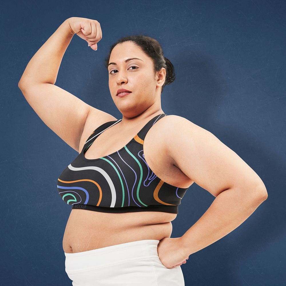 Body positivity curvy woman sportswear psd mockup studio shot