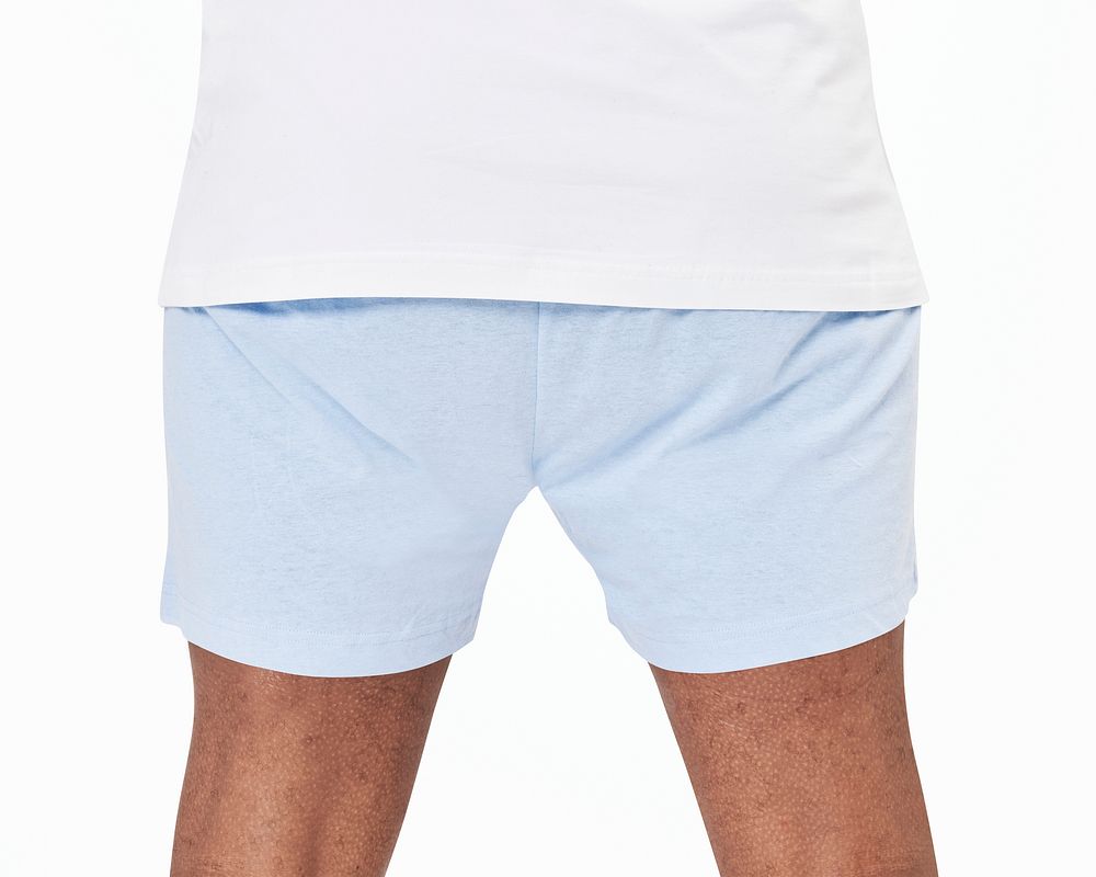 Blue shorts psd pajamas mockup closeup men's apparel