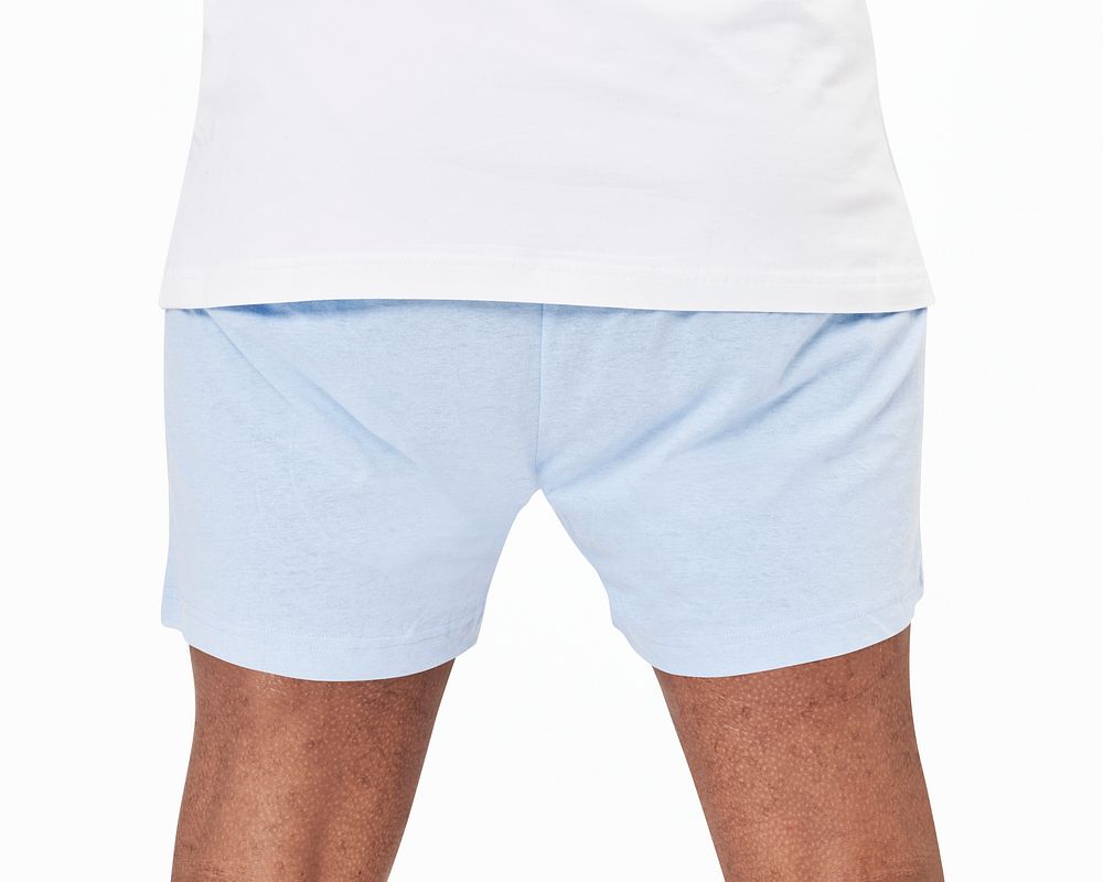 Blue shorts png pajamas mockup closeup men's apparel