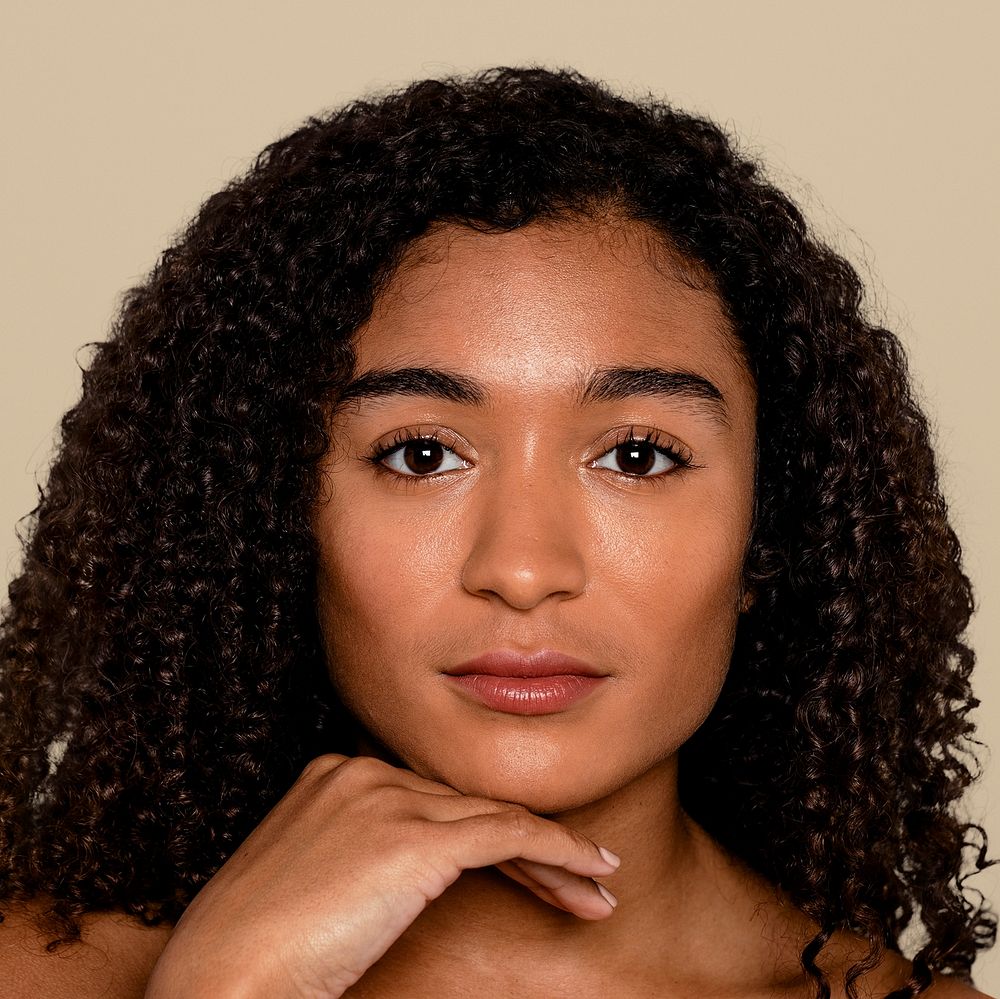 Curly hair Latina woman portrait