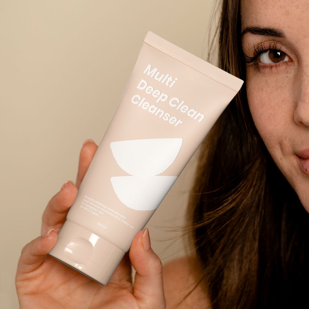 Cleanser tube mockup, skincare product packaging design psd