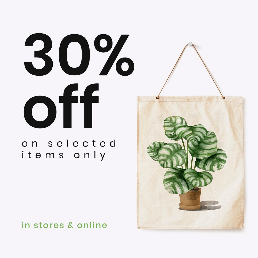 Online houseplant shop template vector with 30% off promotion