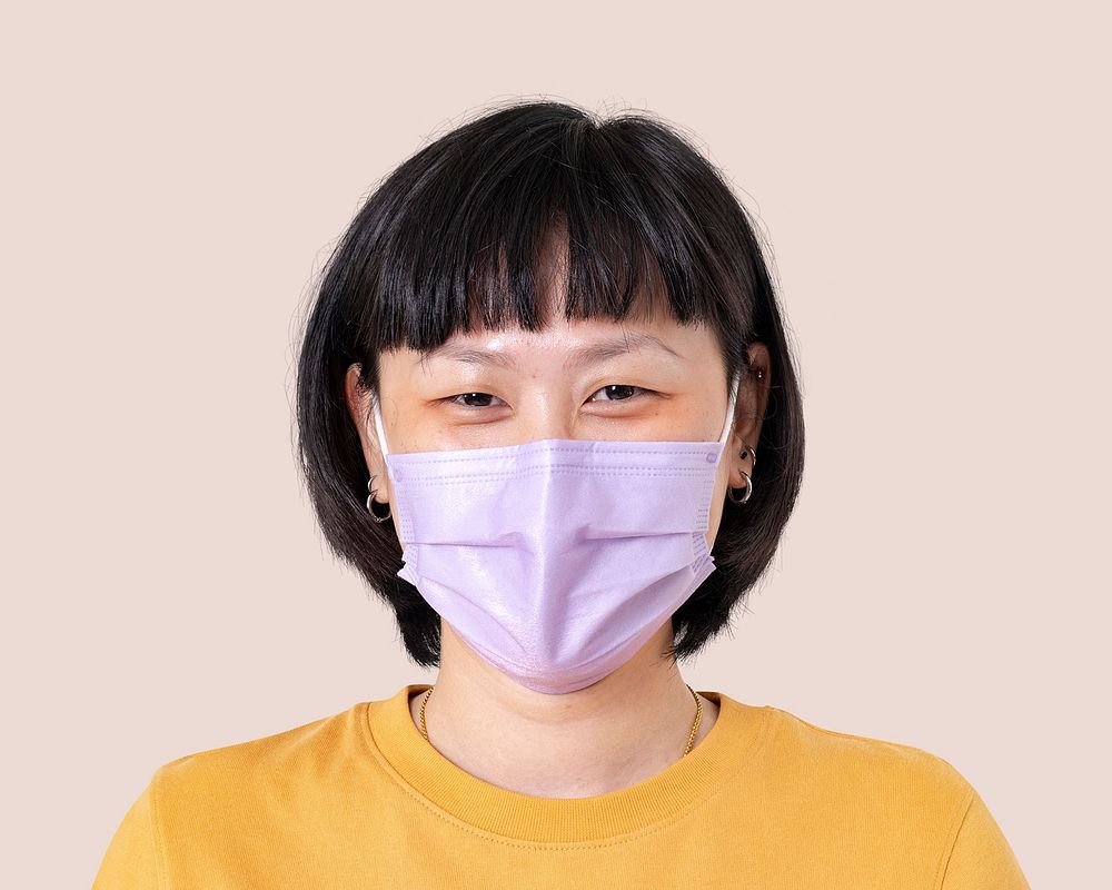 Woman wearing mask portrait, during the new normal psd