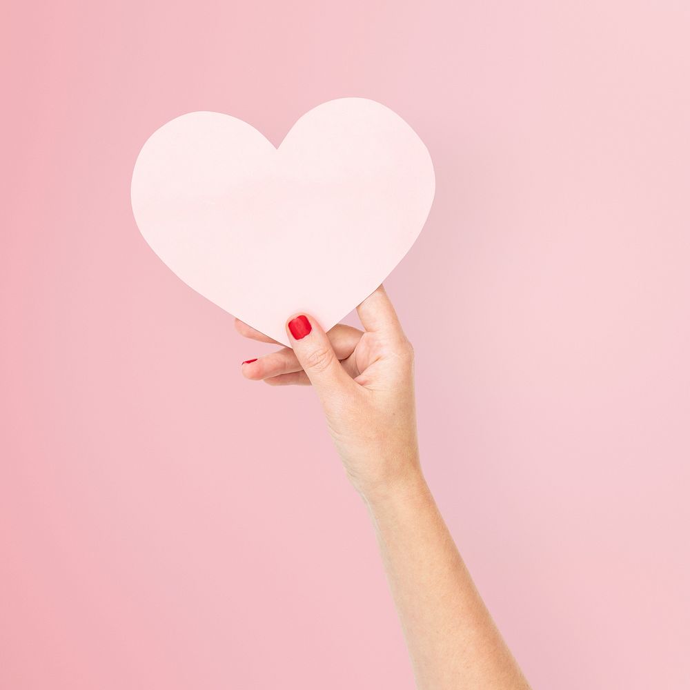Pink paper heart mockup psd Valentines celebration