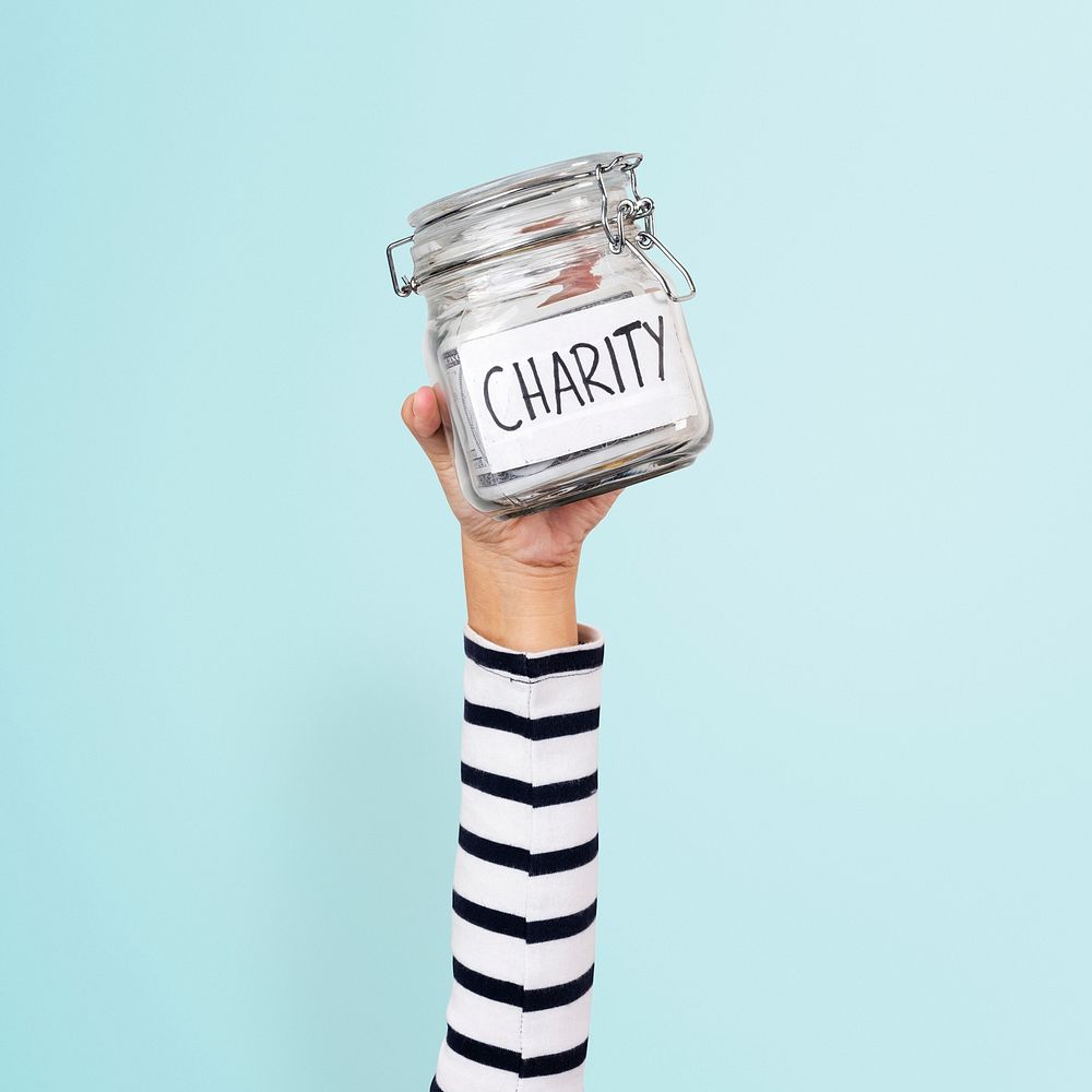 Charity money jar mockup psd for donation campaign