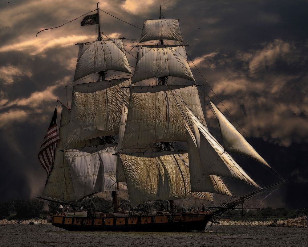 USS Constitution "Old Ironsides". Original public domain image from Wikimedia Commons