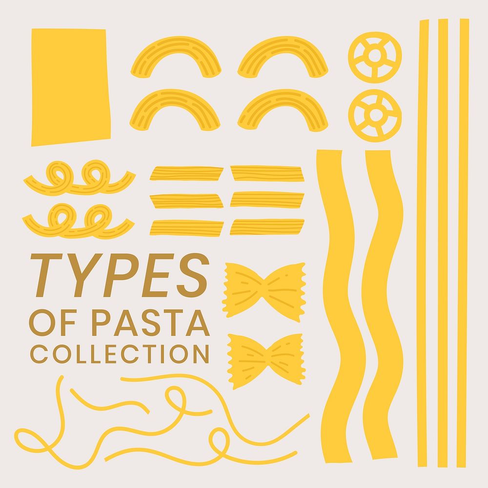 Cute pasta food doodle psd colorful graphic set