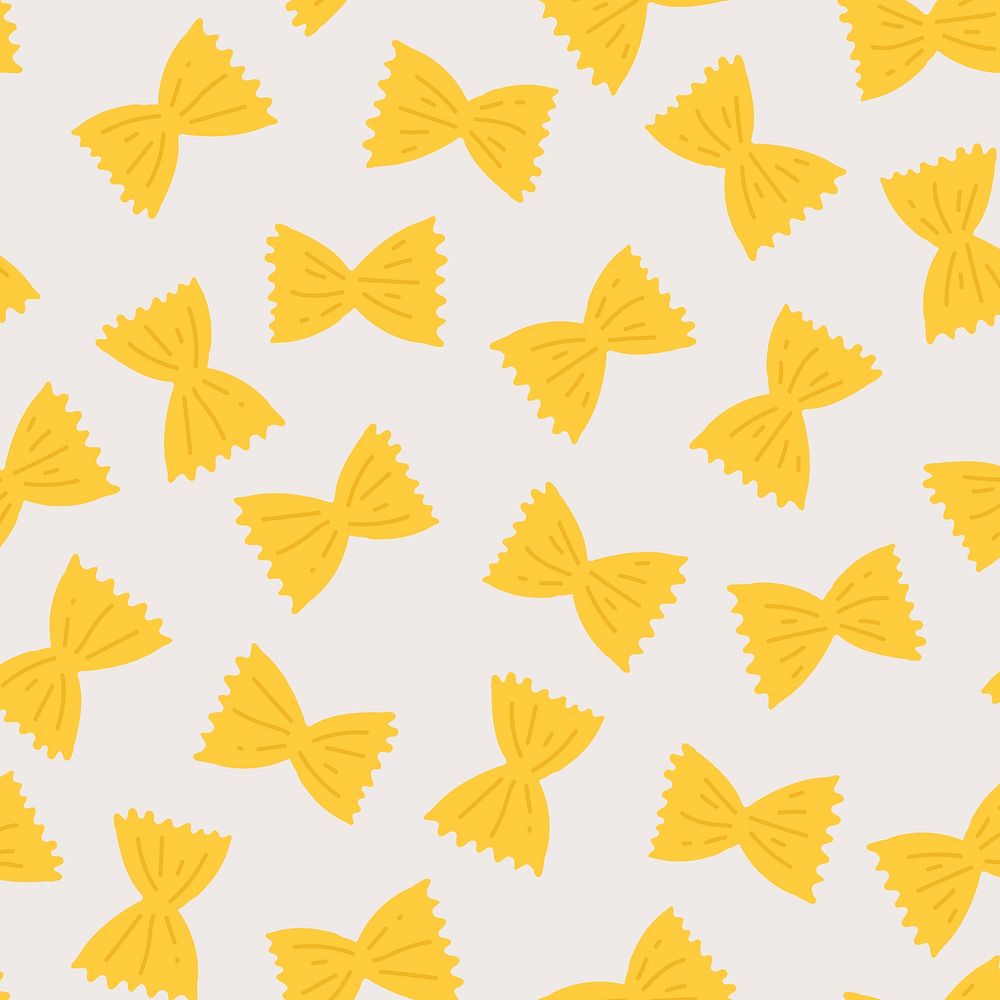 Farfalle pasta pattern background psd in yellow bow shape border