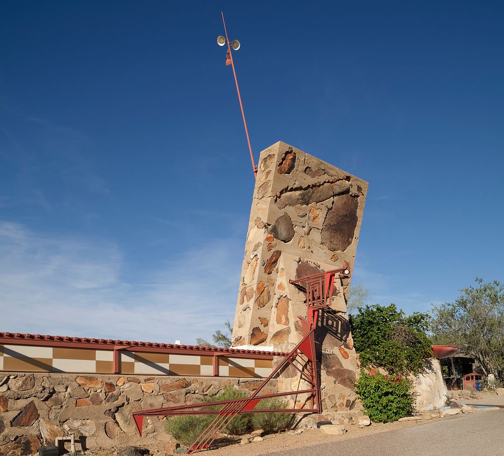 Entry tower at Taliesin West, renowned architect Frank Lloyd Wright's winter home and school in the desert outside…