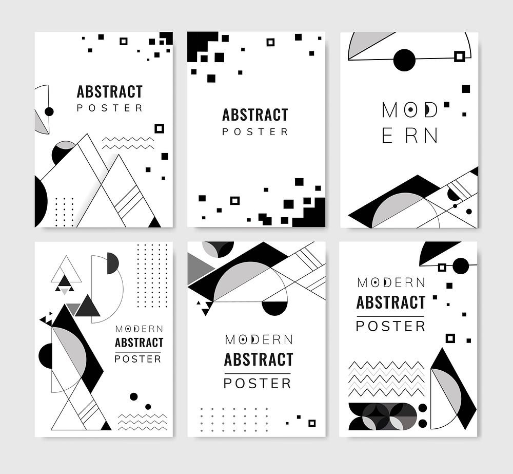 Modern abstract black and white geometric poster templates set