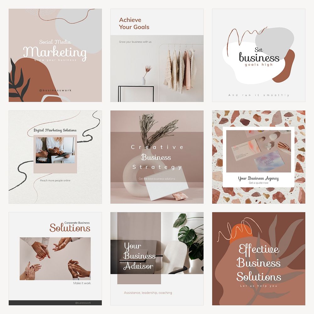 Business consulting Instagram post templates, beige design set vector