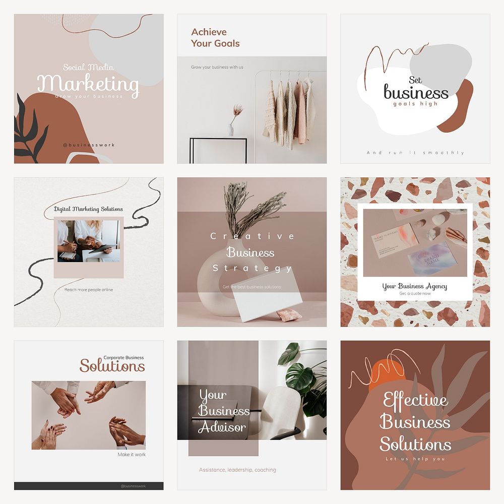 Business consulting Instagram post templates, beige design set psd
