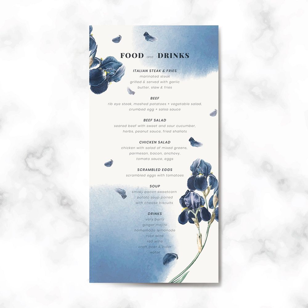 Floral wedding menu card vector