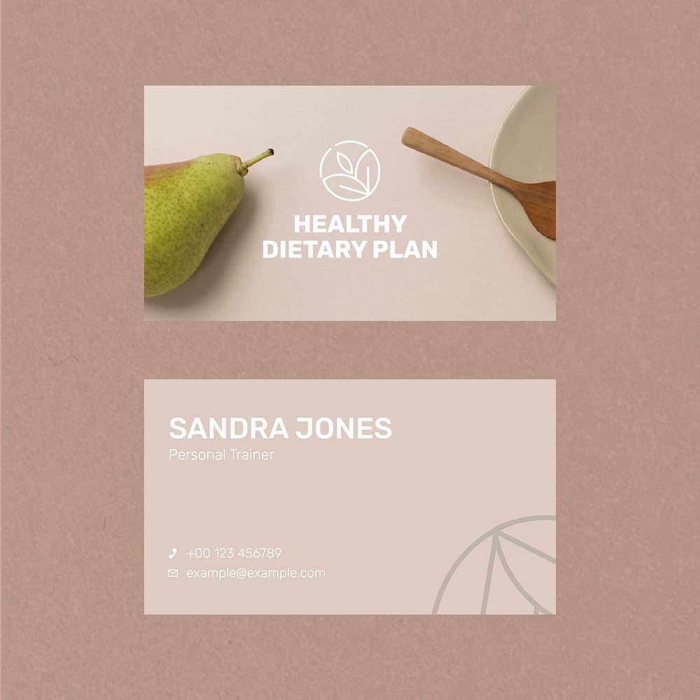 Nutritionist business card template vector in front and rear view
