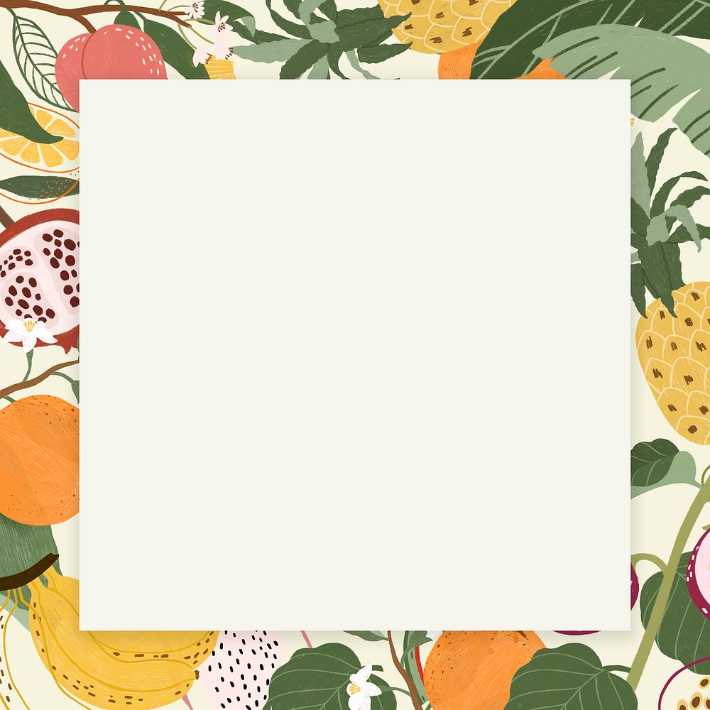 Colorful tropical fruits square frame