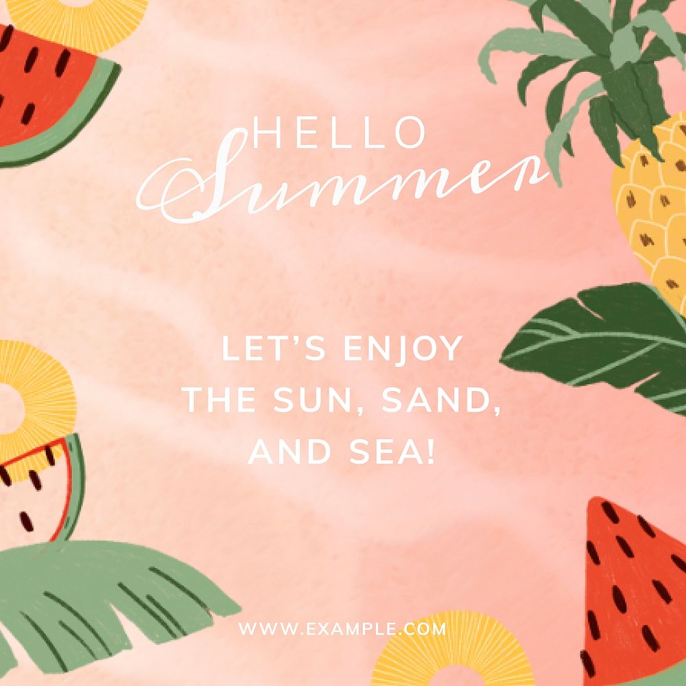 Hello summer let's enjoy the sun, sand and sea social template vector 