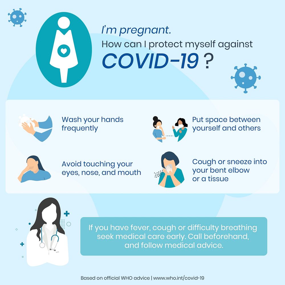 Pregnancy care during the coronavirus pandemic social template source WHO vector
