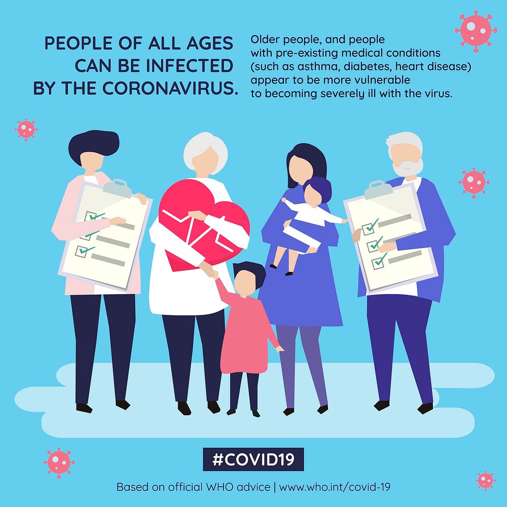 People of all ages can be infected by the coronavirus social template source WHO vector